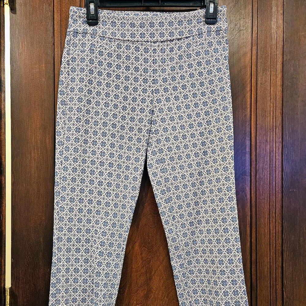 Kenar ankle length blue Morrocan tile pattern pull on rayon pants size 4